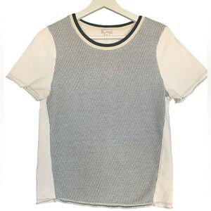 Gap Knit T-Shirt Top Short Sleeve Sweat Shirt Crew Neck Knit Panel Navy/Beige XS